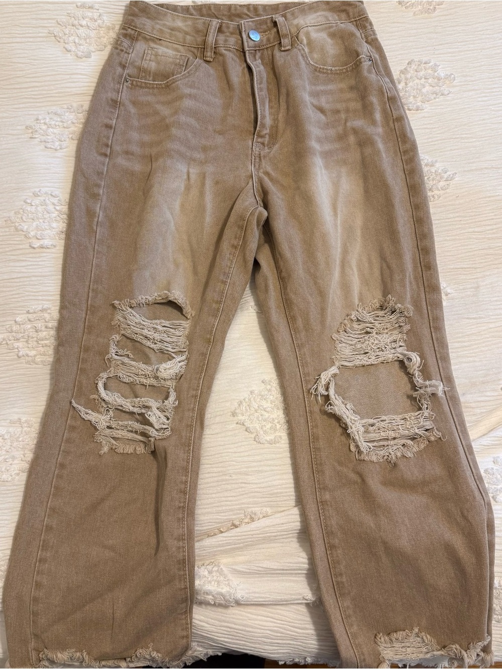 SHEIN High-Rise Distressed Women's Jeans in Taupe size 27